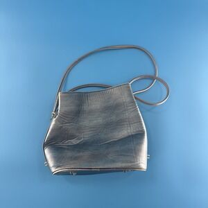 Samoe Gray Leather Bucket Satchel Shoulder Tote Bag